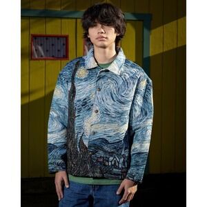 NWOT Super Massive Mens Starry Night Tapestry Jacket Van Gogh Art Woven Blue M